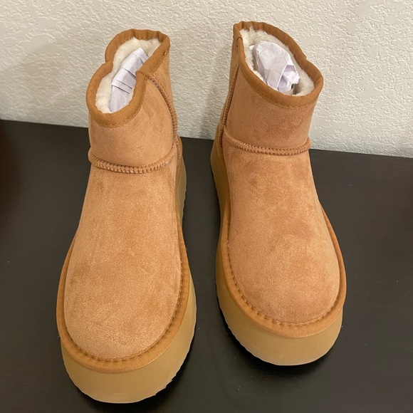 Steve Madden Fur Lined Ankle Boots Platform Heel Brown Chestnut Size 8 Womens - Picture 3 of 12